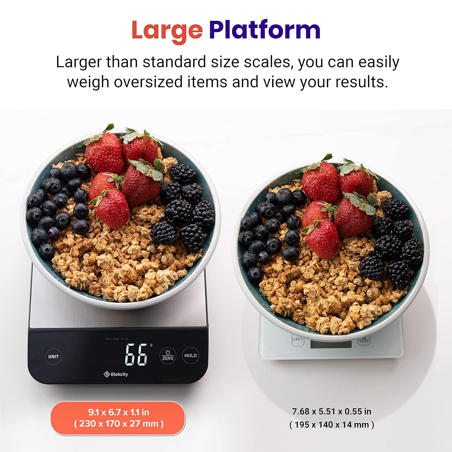 Etekcity Digital Food Kitchen Scale, Grams and Oz for Weight Loss, Baking and Cooking, 0.05oz/1g Precise Graduation,5 Weight Units, IPX6 Waterproof, USB Rechargeable,304 Stainless Steel-Silver, 22lb - Image 2