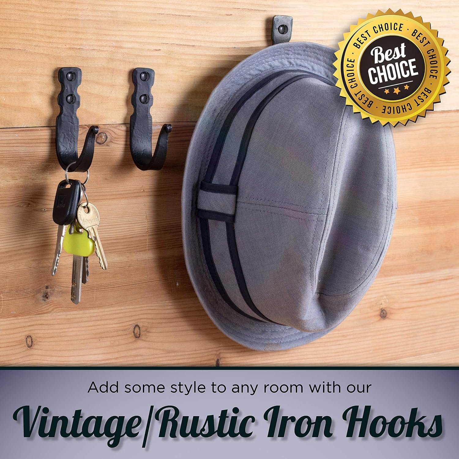 Decorative Hooks for Wall - Metal Wall Hooks for Hanging Coats, Hats & Bags, Rustic Towel Hooks for Bathrooms or Kitchen - Wrought Iron Farmhouse Hangers - Pack of 3, Black - 3.3x2x0.8 Inches - Image 6