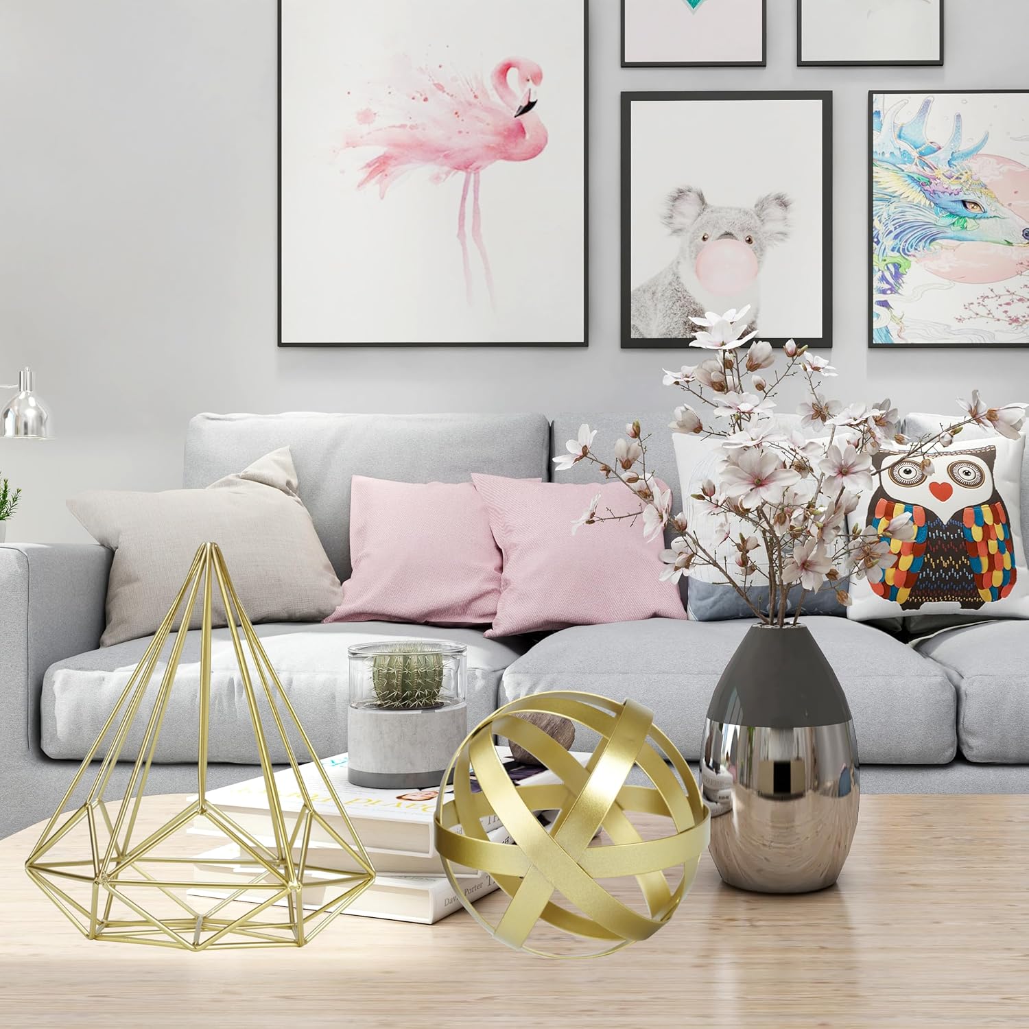 BYHER Gold Decor for Living Room Bedroom Bookshelf Coffee Table, Modern Style Figurine Decorative Ornaments Home Decor for Shelves (4.5" Modern Decorative Ball) - Image 7
