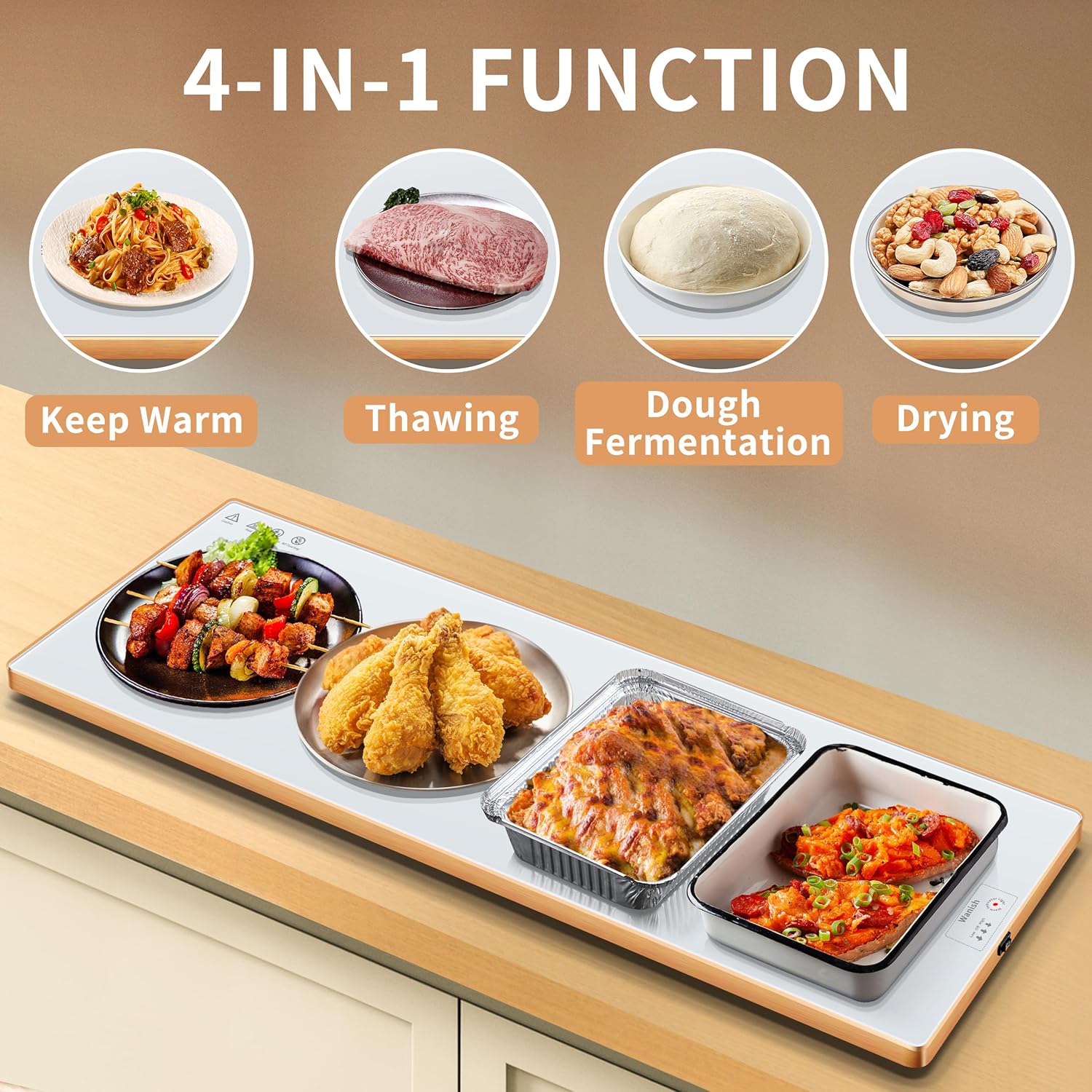 Electric Warming Tray (Extra Long 40"x12"),Food Warmers for Parties Buffet with Thermostat & Full Surface Heating, Tempered Glass Warming Mat for Food, Temperature Adjustable Food Warming Mat, White - Image 3