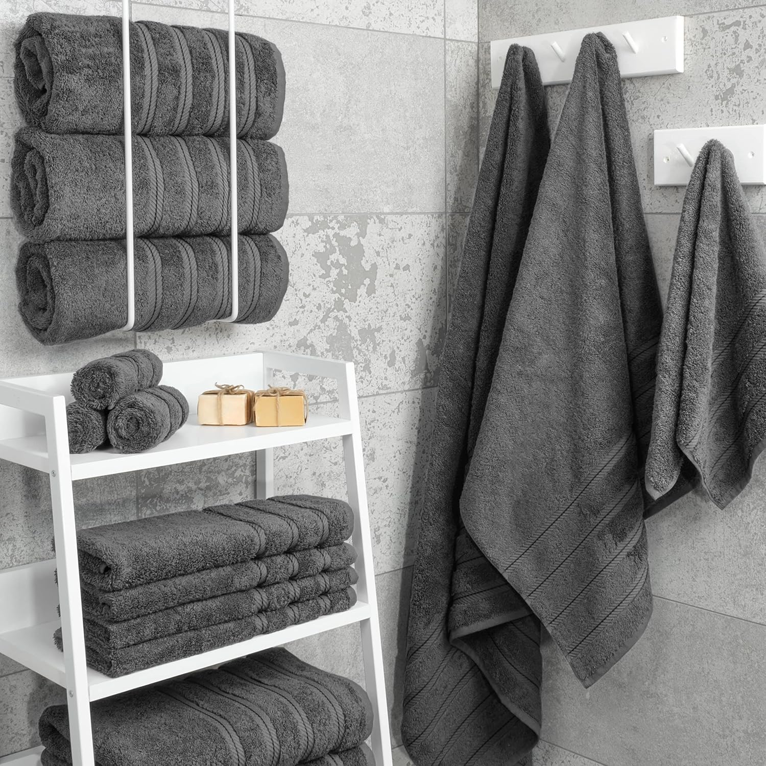American Soft Linen Luxury 4 Piece Bath Towel Set, 600 GSM 100% Cotton Turkish Bath Towels for Bathroom, 27x54 in Large Bathroom Shower Towels, Dark Gray - Image 2