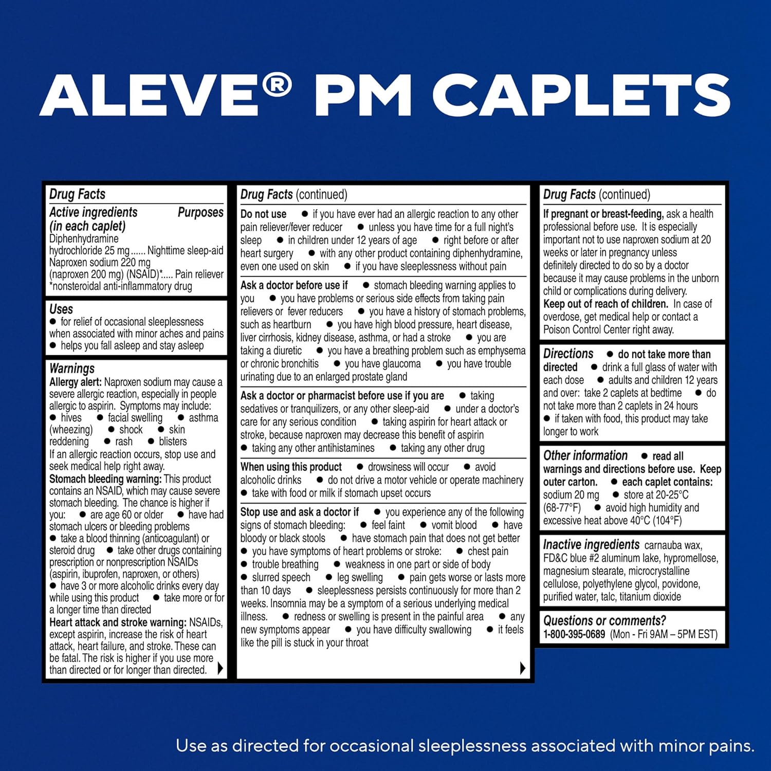 Aleve PM Sleep Aid Plus Pain Reliever Caplets, Naproxen Sodium & Diphenhydramine HCl, Nighttime, 120 Count - Image 7