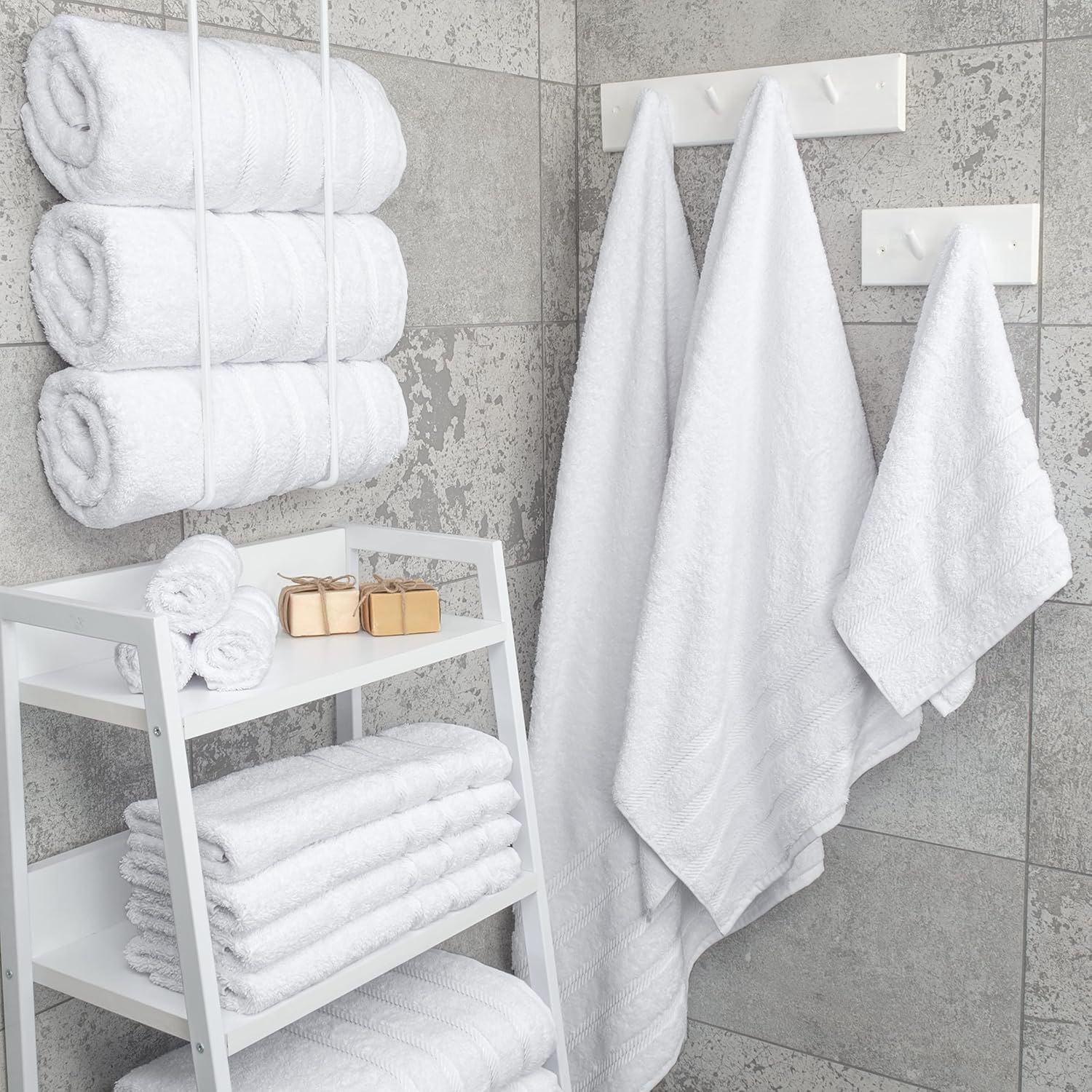 American Soft Linen Luxury 4 Piece Bath Towel Set, 600 GSM 100% Cotton Turkish Bath Towels for Bathroom, 27x54 in Extra Large Bathroom Shower Towels, White - Image 2