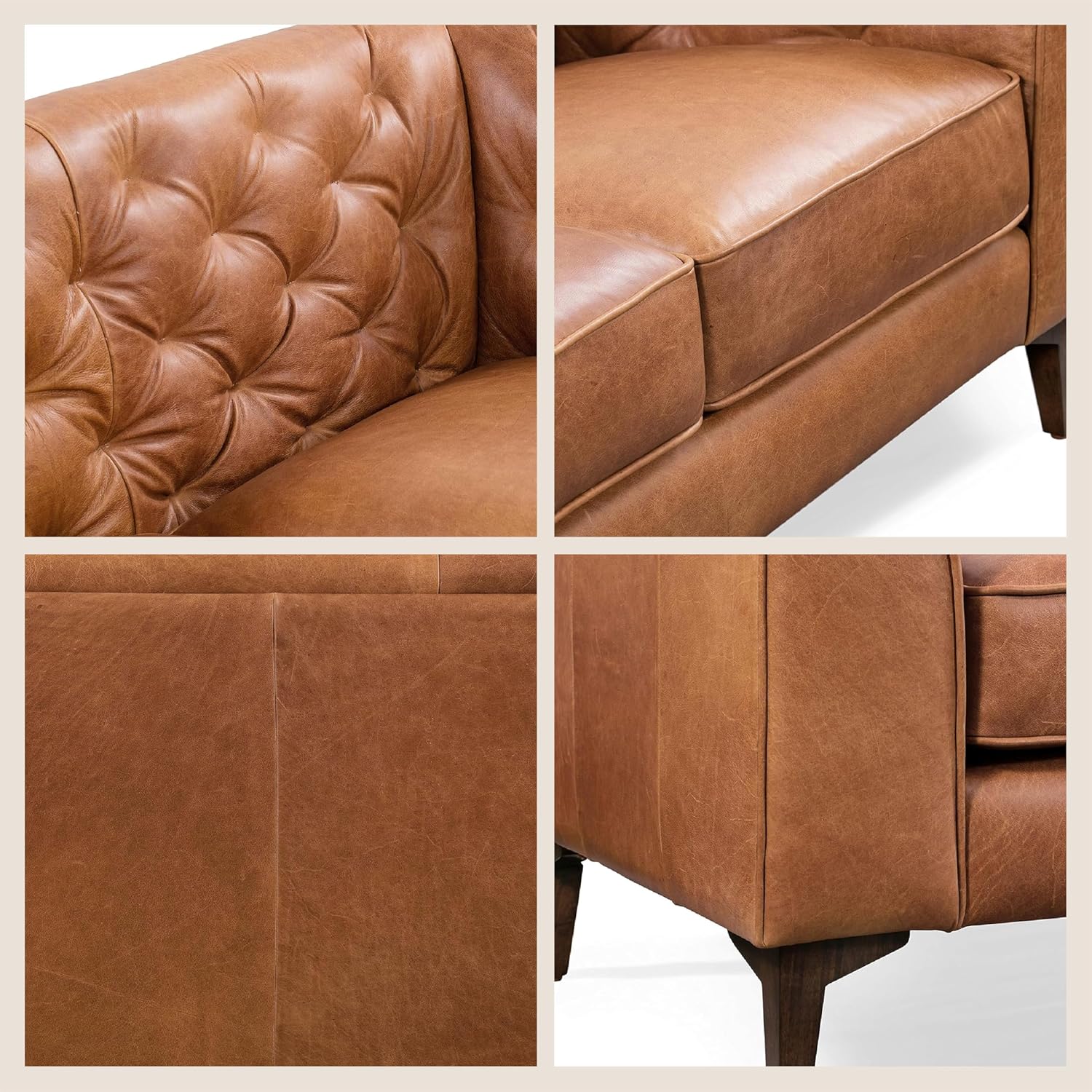 POLY & BARK Essex 89” Full-Grain Italian Leather Sofa – Tufted Back, Feather-Down Comfort, Solid Wood Frame, Cognac Tan - Image 7