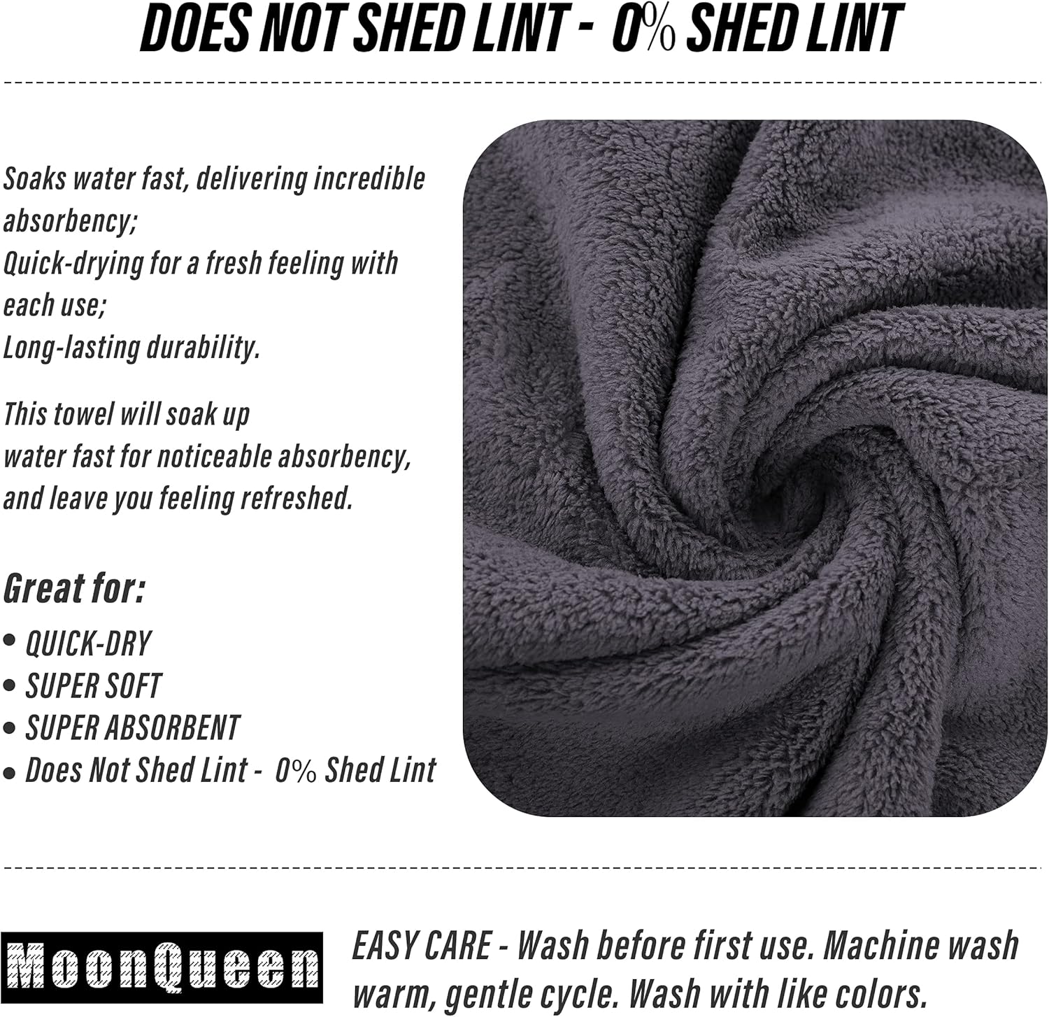 MOONQUEEN 6 Pack Premium Hand Towels - Quick Drying - Microfiber Coral Velvet Highly Absorbent Towels - Multipurpose Use as Hotel, Bathroom, Shower, Spa, Hand Towel 16 x 28 inches (Gray) - Image 4