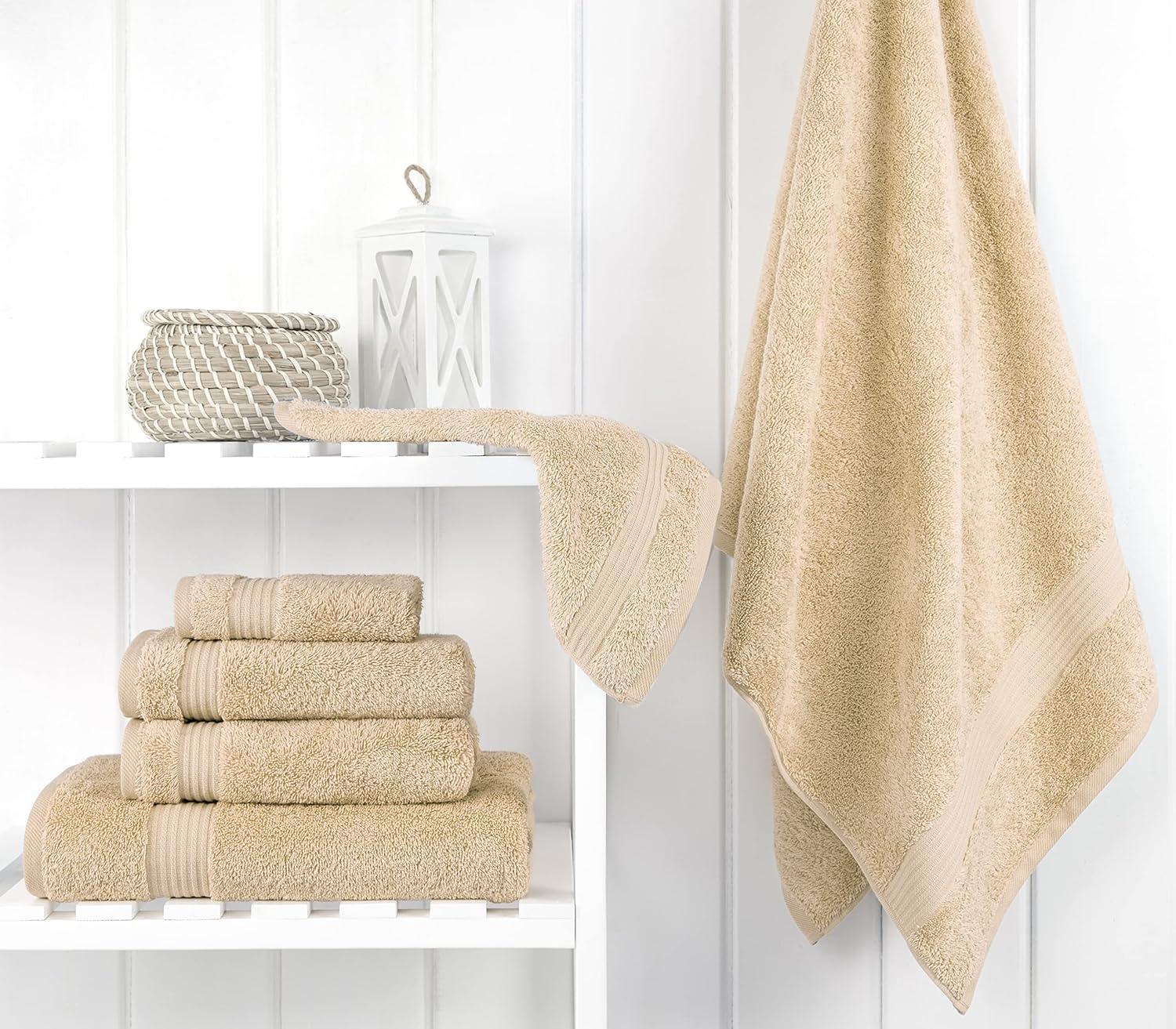 Cotton Paradise 6 Piece Towel Set, 100% Cotton Soft Absorbent Turkish Towels for Bathroom, 2 Bath Towels 2 Hand Towels 2 Washcloths, Beige Towel Set - Image 2