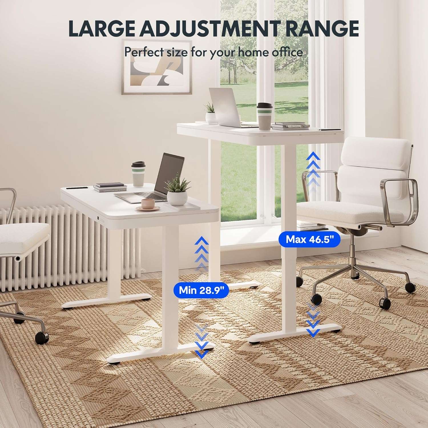 FLEXISPOT Comhar Electric Standing Desk with Drawers Charging USB A to C Port, Height Adjustable 48" Whole-Piece Home Office Computer Laptop Table with Storage (White Top + Frame) - Image 9