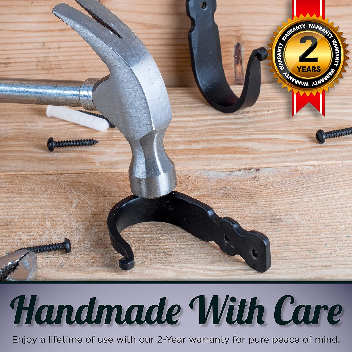 Decorative Hooks for Wall - Metal Wall Hooks for Hanging Coats, Hats & Bags, Rustic Towel Hooks for Bathrooms or Kitchen - Wrought Iron Farmhouse Hangers - Pack of 3, Black - 3.3x2x0.8 Inches - Image 7