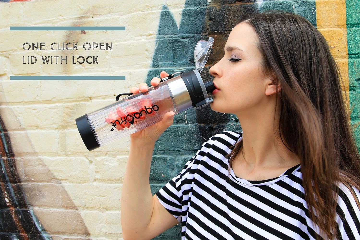 NEW AquaFrut Bottom Loading Fruit Infuser Water Bottle Complete Bundle Includes Bottle Brush, Insulating Sleeve & Infusion Recipe eBook. Leak Proof Sweat Proof BPA-Free (Black) - Image 2