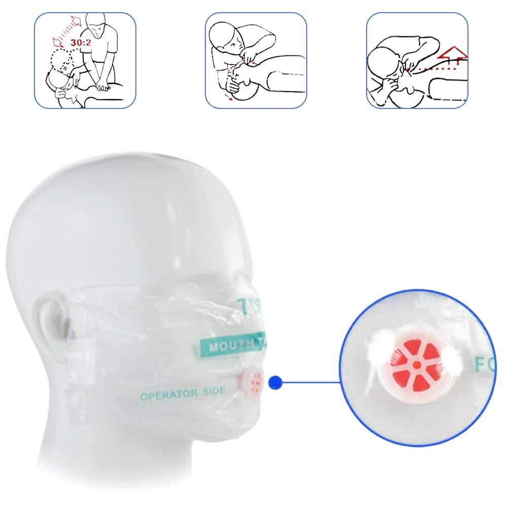 AOUTACC 50pcs CPR Face Shield Mask, Keychain Mask Disposable Emergency Kit CPR Face Shields Pocket Mask for First Aid Cardiac Resuscitation Training - Image 3
