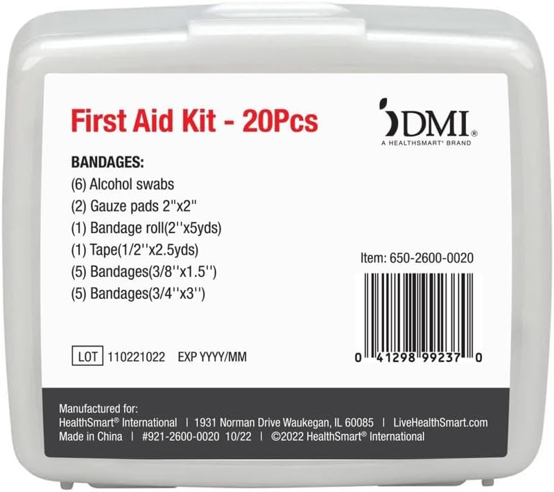 DMI First-Aid Kit, Mini 20-Piece Kit, Small and Compact All-Purpose Use for Minor Cuts and Scrapes, Durable Water-Resistant Case, Convenient and Portable, FSA & HSA Eligible - Image 4