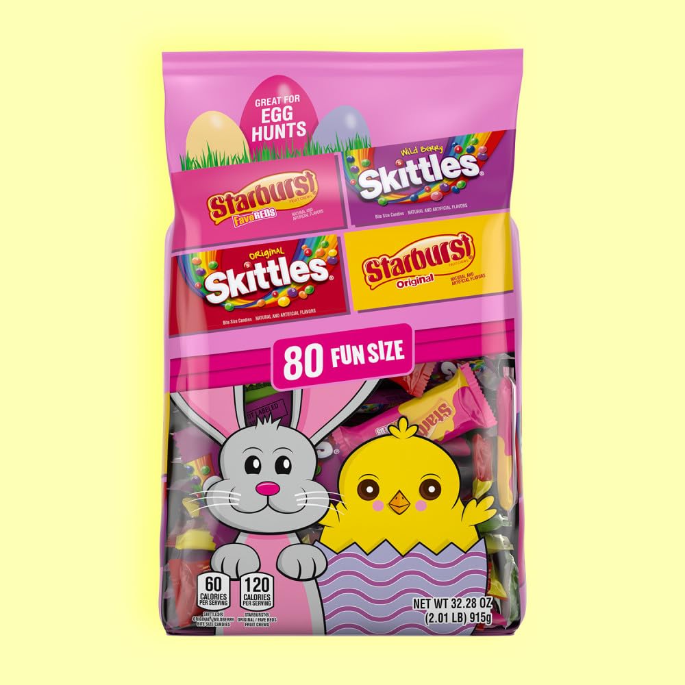 SKITTLES & STARBURST Mixed Funsize Variety Bag Stand Up Pouch, Easter Candy Bulk for Filling Eggs, Easter Basket Stuffers, 32.28 Ounce Bag - Image 3