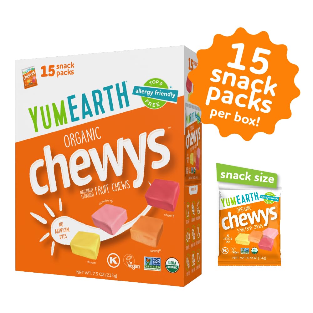YumEarth Organic Chewys Fruit Flavored Candy Chews - Allergy Friendly, Gluten Free, Non-GMO, Vegan, No Artificial Dyes - Assorted Flavors, 7.5 oz. - Image 3