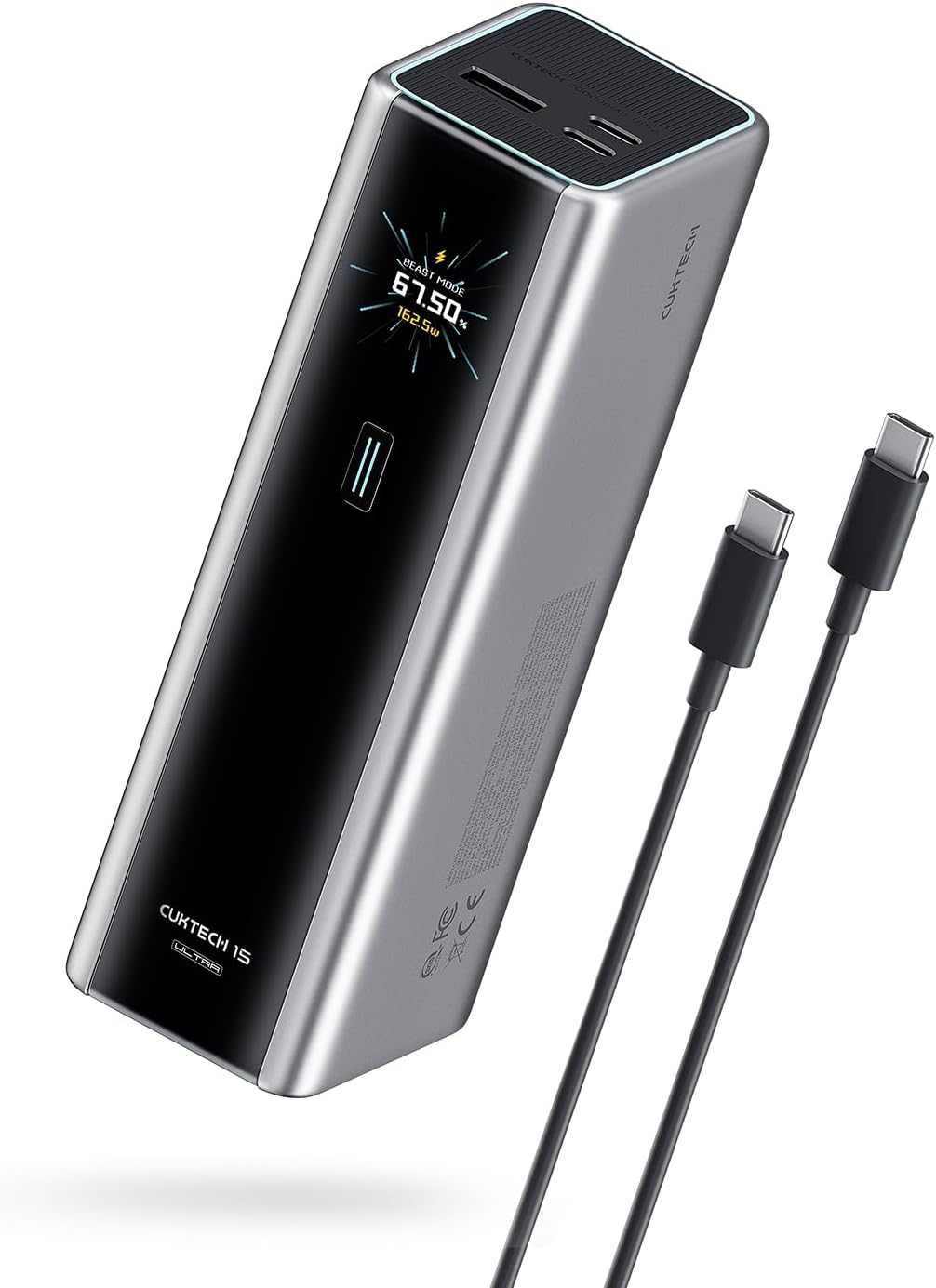 CUKTECH 15 Ultra Power Bank for Laptop, 20,000mAh 140W Portable Charger, Smart Display, External Battery for Outdoor Work and Travel, for iPhone 16/15, MacBook, Samsung, and More (Flight-Approved)