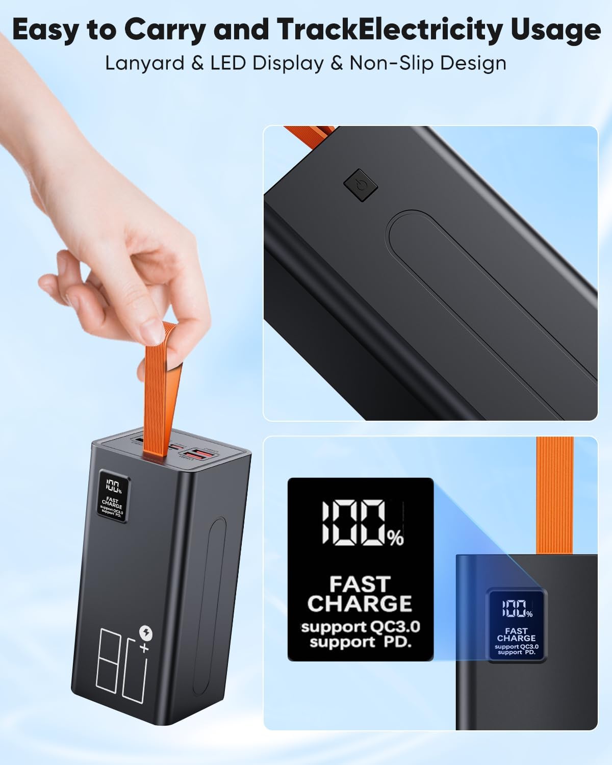 80000mAh Portable Charger Power Bank High Capacity, Fast Charging 30W PD USB C Battery Pack, 5 Output & 2 Input Large Battery Bank with LED Display & Non-Slip Design for Phone Camping Travel Outdoors - Image 9
