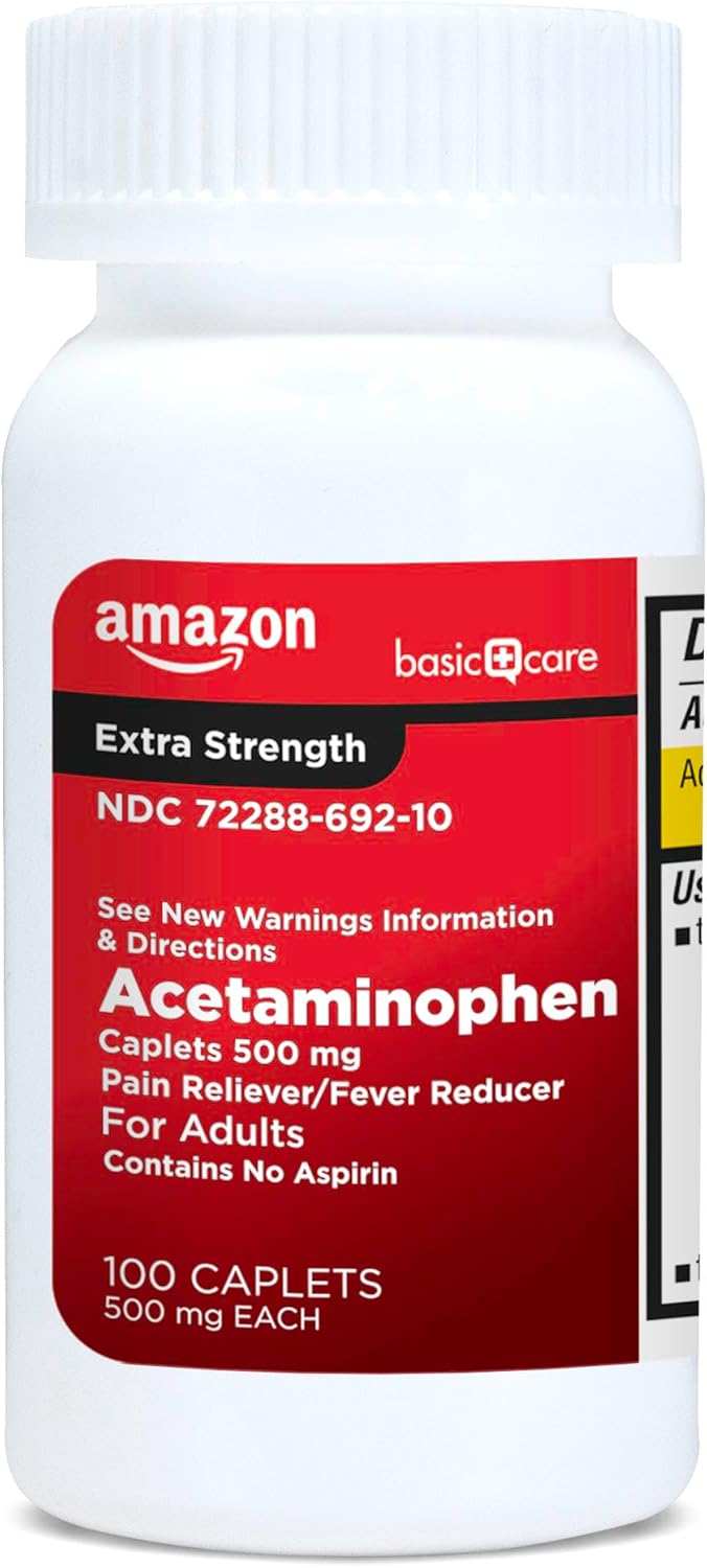 Amazon Basic Care Extra Strength Pain Relief, Acetaminophen Caplets, 500 mg, Pain Reliever/Fever Reducer, 100 Count - Image 6