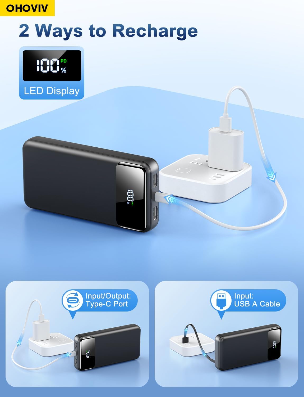 Portable Charger Power Bank 50000mAh Battery Pack, 22.5W Fast Charging PowerBank with Built in Cables,Travel Camping Essential USB-C Portable Phone Charger for iPhone Samsung Pixel Android iPad - Image 8