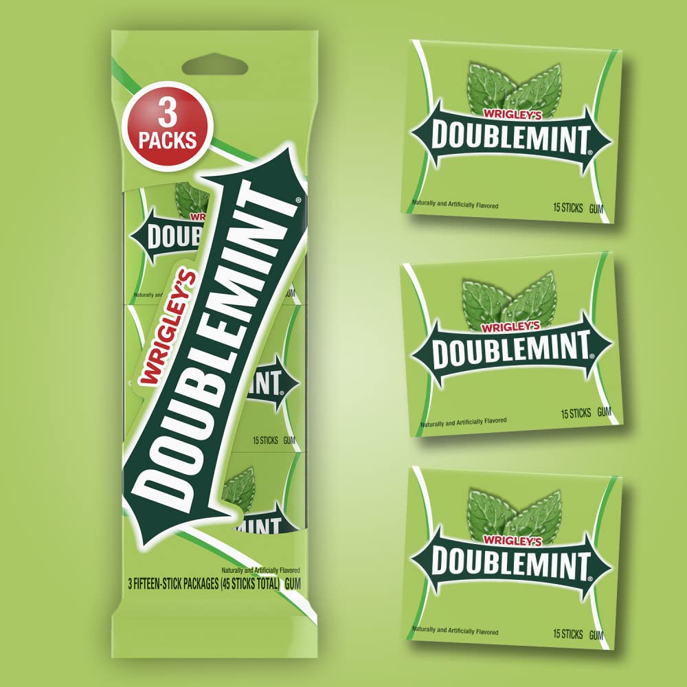 WRIGLEY'S Doublemint Chewing Gum Bulk Pack, 15 Stick Count (Pack of 3) - Gum Packs - Image 3