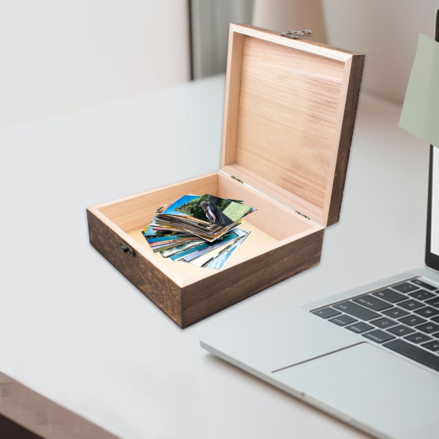 Our Adventures Box, 7.7 x 7.7 x 2.7 Inches, Decorative Wooden Keepsake Box Memory Box with World Map Background Engraved Wood Box with Lid Unique Gift Ideas Wedding Engagement Gift - Image 7