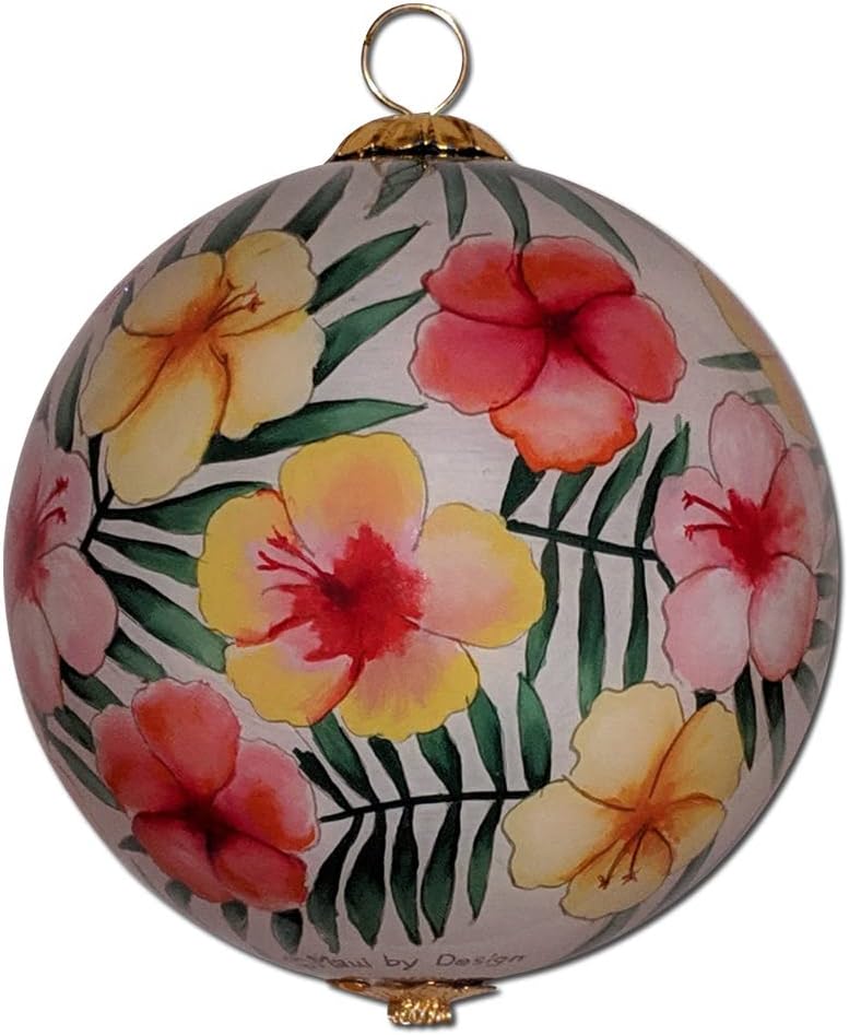 Collectible Hawaiian Hibiscus Glass Ornament Hand-Painted in Watercolor with Gift Box WH/M - Image 3