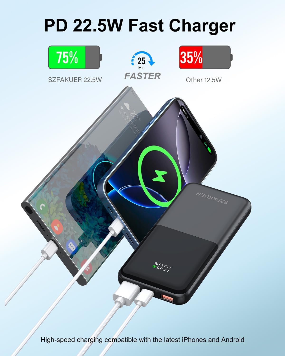 Portable Charger,Slim 10000mAh Power Bank,22.5W USB-C Fast Charging Battery Pack Compatible with iPhone 17/16/15/14/13/12 Pro Samsung Galaxy, iPad, AirPods, Android Tablets (Black) - Image 2