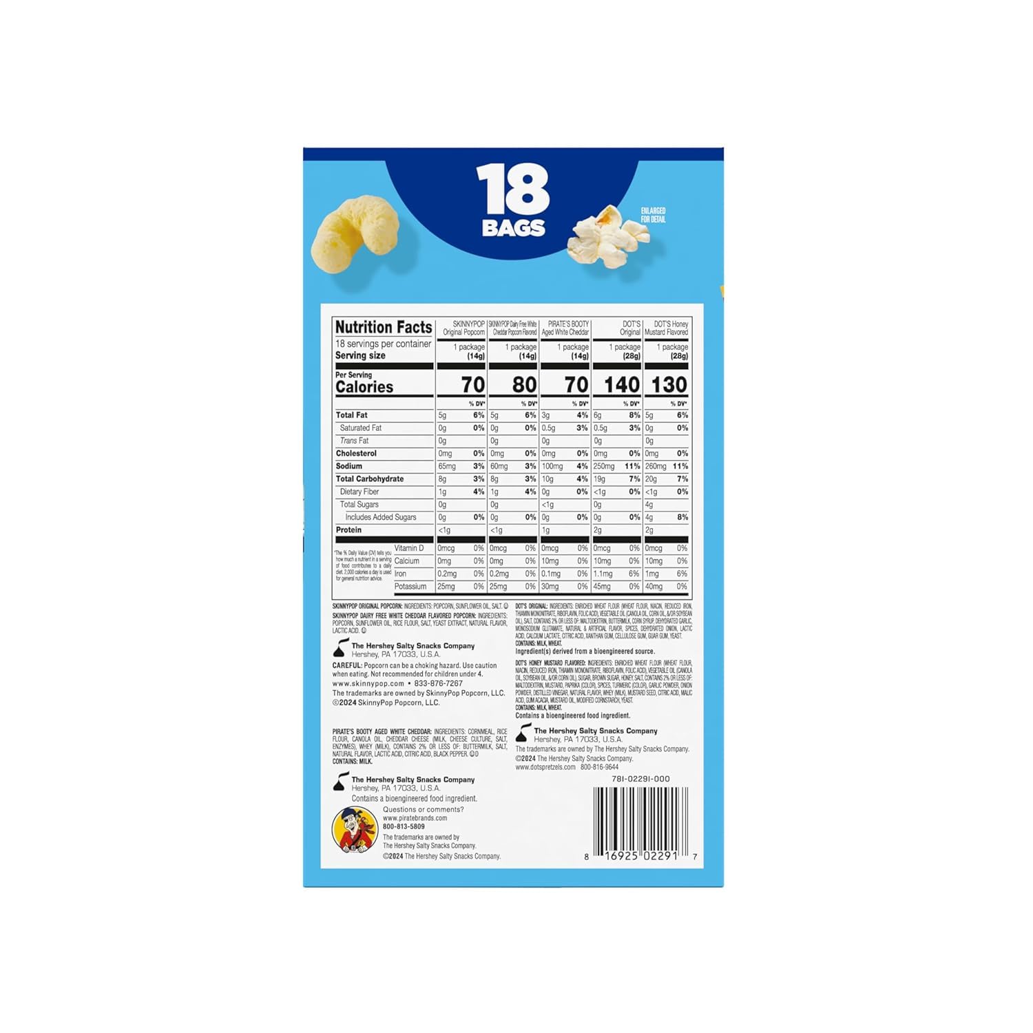 SkinnyPop Family Favorites Variety Pack, SkinnyPop Original and White Cheddar Popcorn, Dot's Original and Honey Mustard Pretzels, Pirate's Booty, On-the-Go Snacks, 0.5oz and 1oz Bags (18 Count) - Image 11