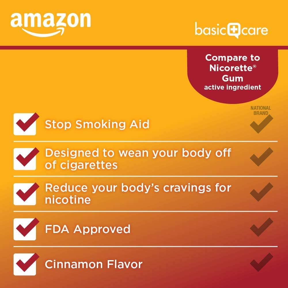 Amazon Basic Care Nicotine Polacrilex Coated Gum 4 mg (nicotine), Cinnamon Flavor, Stop Smoking Aid, Quit Smoking, Reduces Nicotine Cravings, 160 Count - Image 3