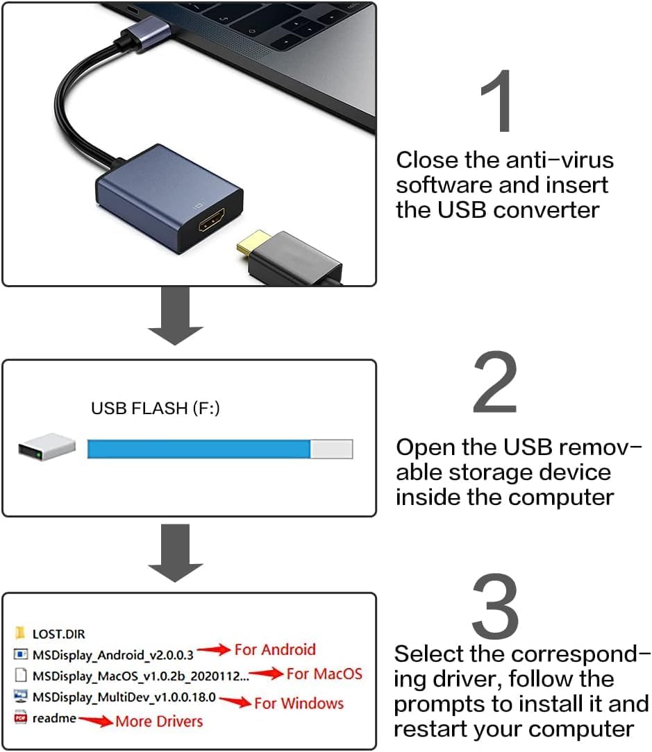 USB to HDMI Adapter - 3.0/2.0 Multi-Monitor Cable,Compatible with Windows 7/8/10/11 and MacOS for Multiple Monitors - Image 6