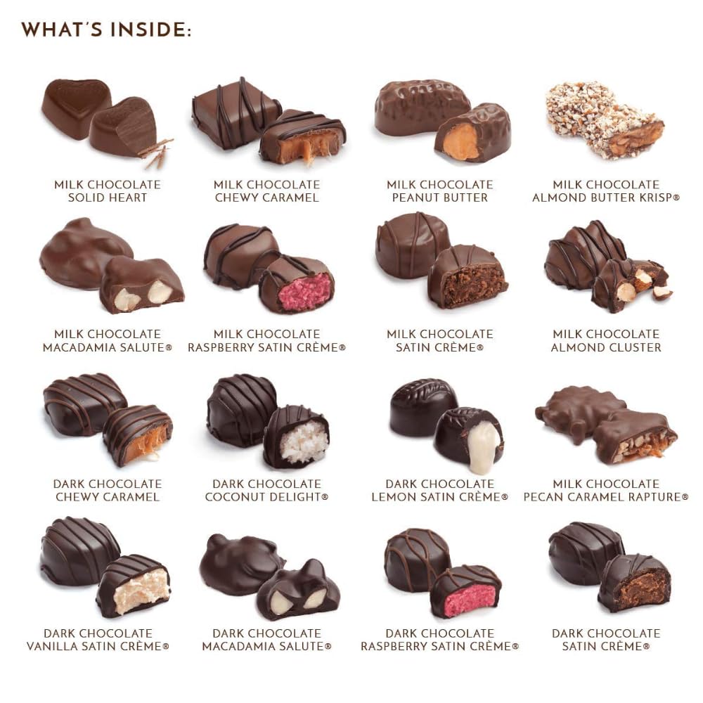 Ethel M Chocolates Classic Collection 16 Piece Premium Milk and Dark Chocolate Assortment in Round Copper Gift Box - Chewy Caramel, Macadamia, Pecan, Almond, Vanilla - Image 4
