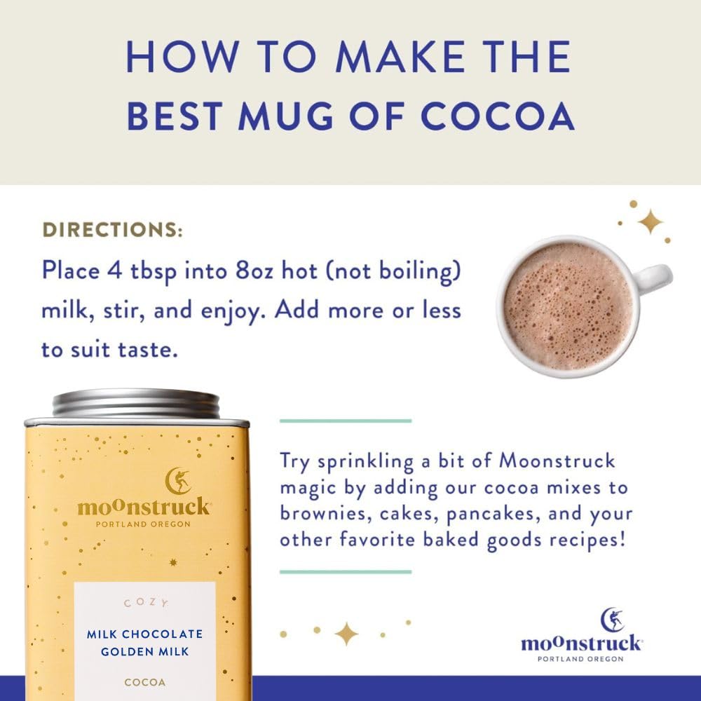 Moonstruck Chocolate Cozy Ginger and Turmeric Golden Milk Chocolate Hot Cocoa Mix, 9.5oz (Pack of 1) - Image 4