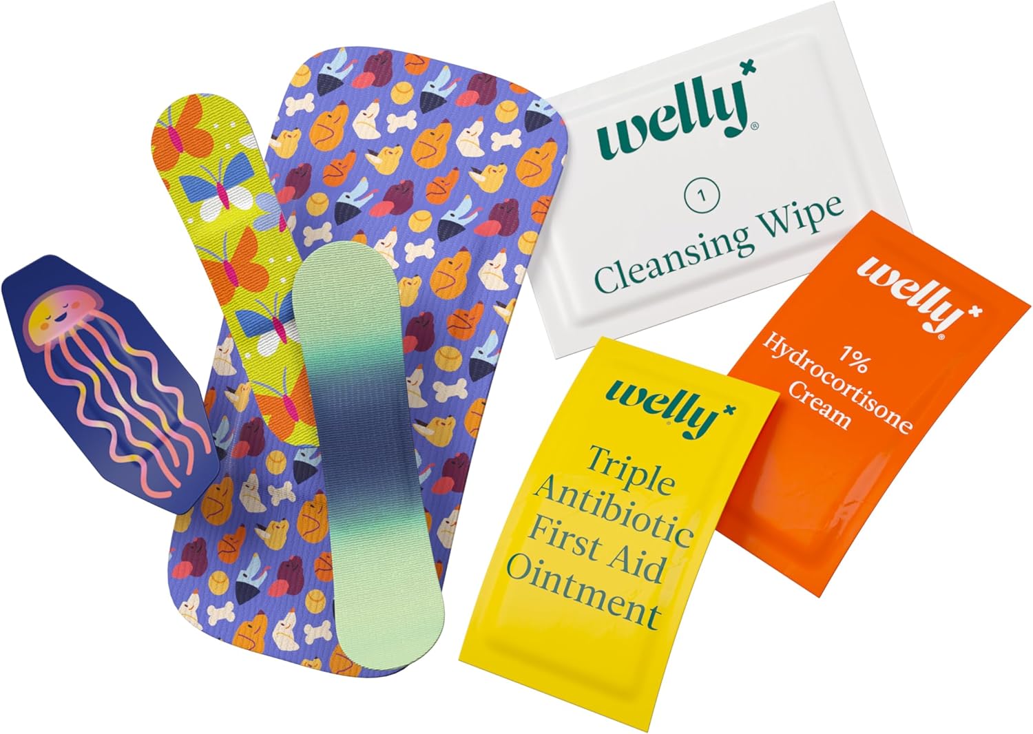 Welly First Aid Kit - FSA Eligible - Adhesive Bandages in Flexible Fabric and Waterproof, Single Use Ointments (Triple Antibiotic, Cleansing Wipes and Hydrocortisone) - 70 Count - Image 5