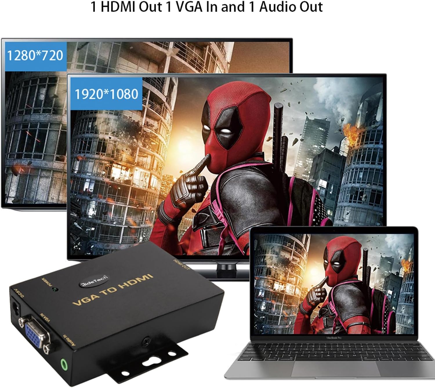 JideTech 1080P VGA to HDMI Converter with 3.5mm Audio Port for PC Laptop Display Computer Mac Projector - Image 6