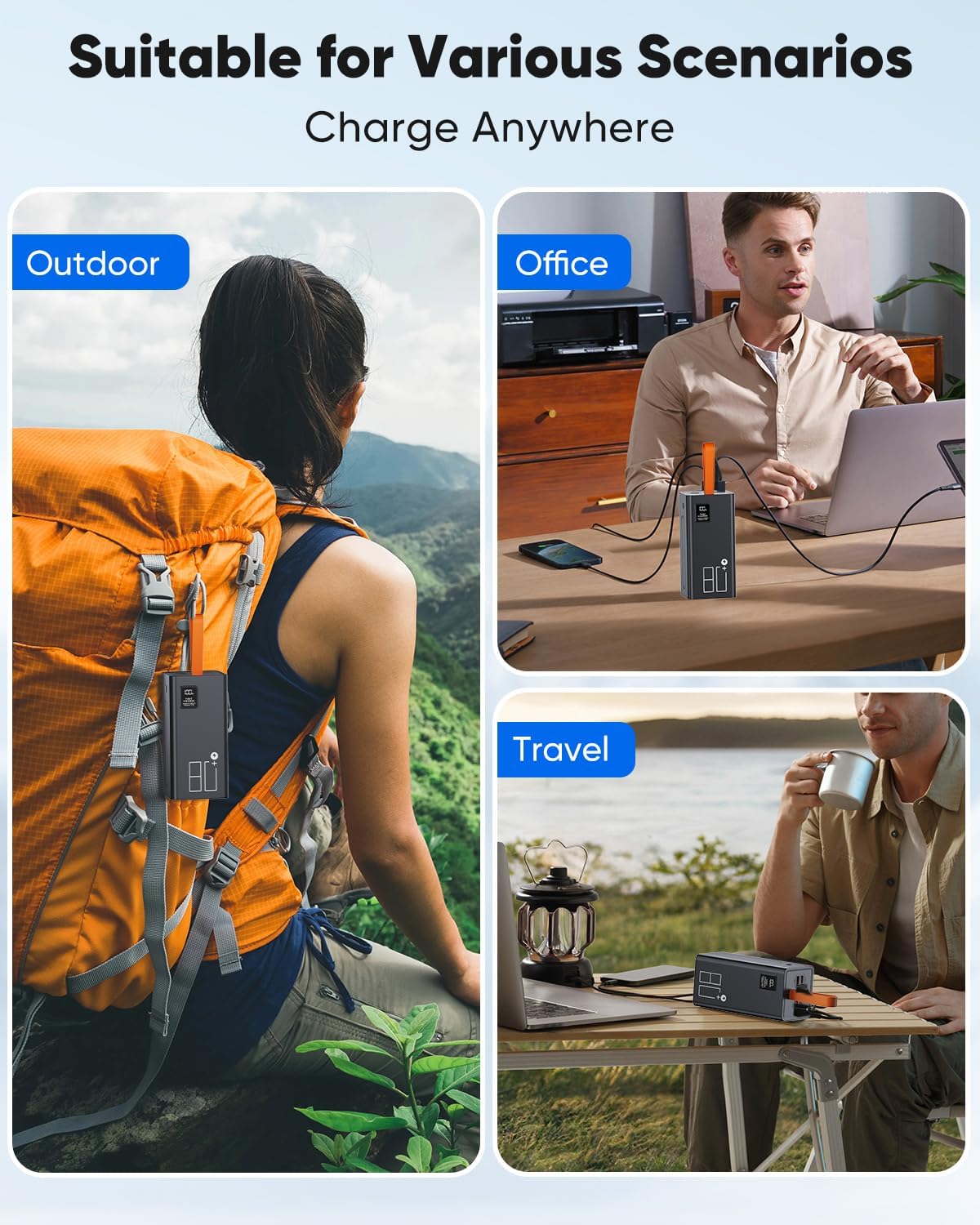 80000mAh Portable Charger Power Bank High Capacity, Fast Charging 30W PD USB C Battery Pack, 5 Output & 2 Input Large Battery Bank with LED Display & Non-Slip Design for Phone Camping Travel Outdoors - Image 8