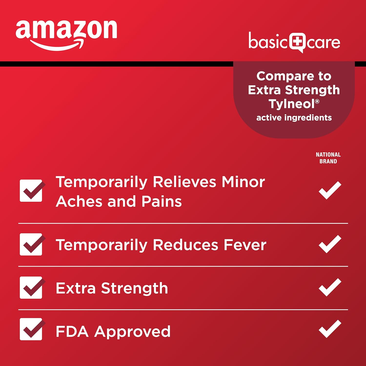 Amazon Basic Care Extra Strength Pain Relief, Acetaminophen Caplets, 500 mg, Pain Reliever/Fever Reducer, 100 Count - Image 2