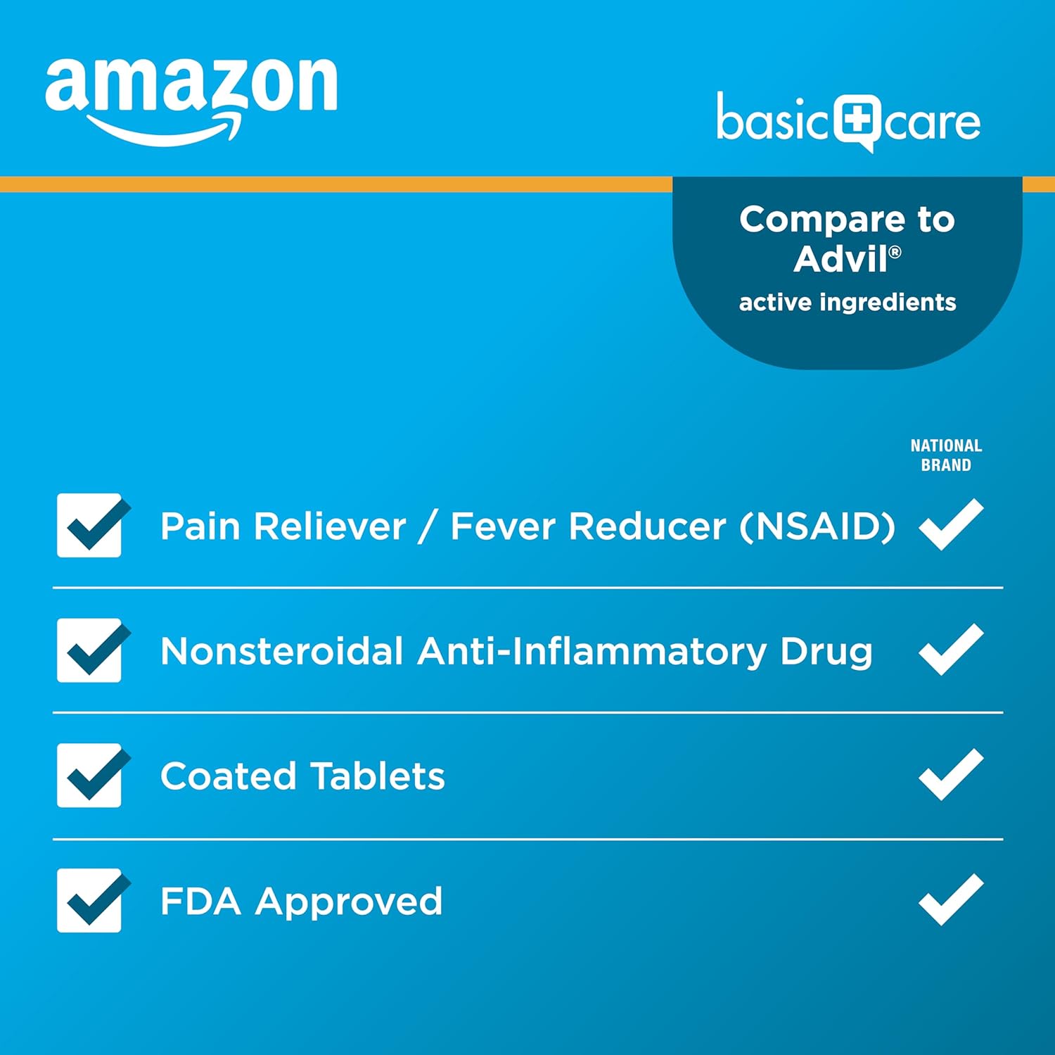 Amazon Basic Care Ibuprofen Tablets 200 mg, Pain Reliever/Fever Reducer, Body Aches, Headache, Arthritis Pain Relief and More, 500 Count (Pack of 1) - Image 2
