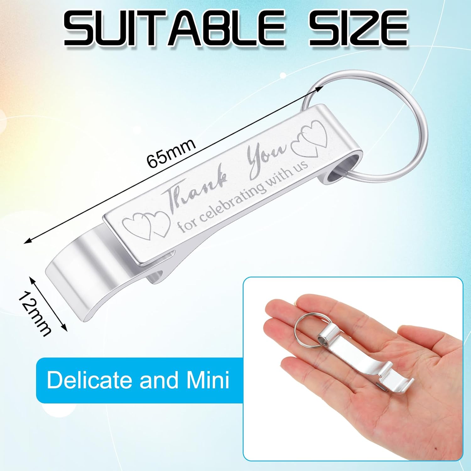 Dandat 100 Pcs Bottle Opener Keychain Bulk Personalized Thank You Wedding Favors for Guests Aluminum Wine Beer Opener Engraved Wedding Guest Gifts for Birthday Party Graduation Souvenirs(Silver) - Image 5