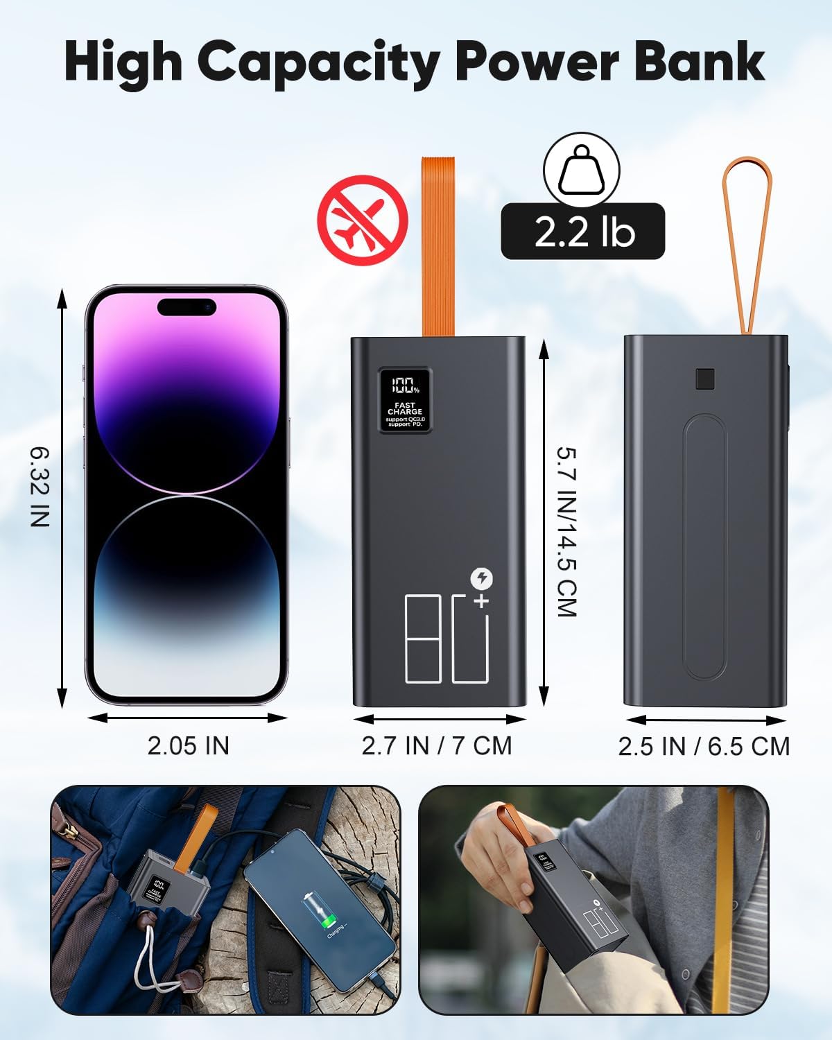 80000mAh Portable Charger Power Bank High Capacity, Fast Charging 30W PD USB C Battery Pack, 5 Output & 2 Input Large Battery Bank with LED Display & Non-Slip Design for Phone Camping Travel Outdoors - Image 7
