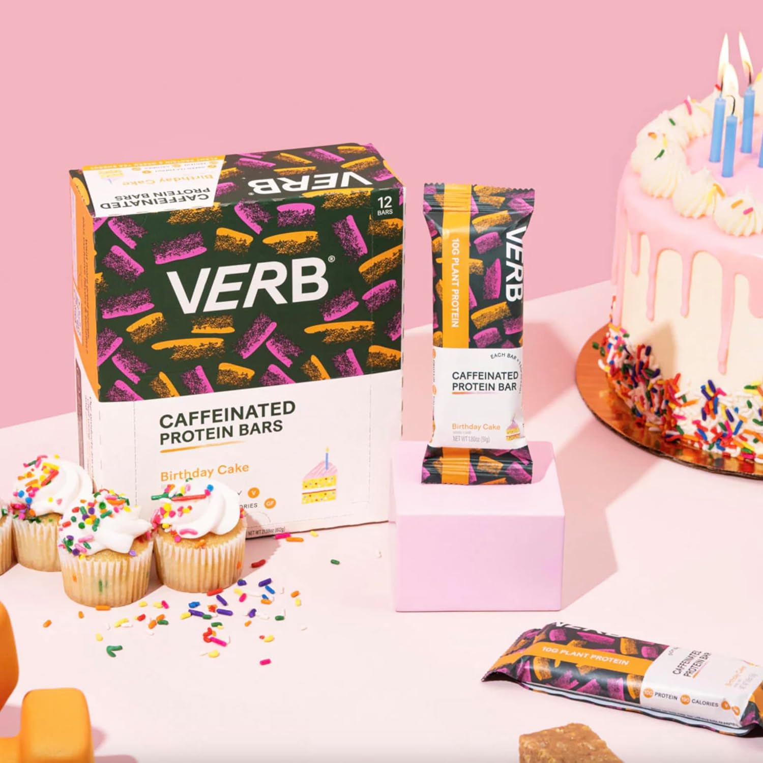 Verb Energy - Caffeinated Protein Bars Birthday Cake 10g Plant Based Protein Bars High Protein - Vegan Snack - Gluten Free Breakfast Snack with Organic Green Tea, 51g (Pack of 12) - Image 5