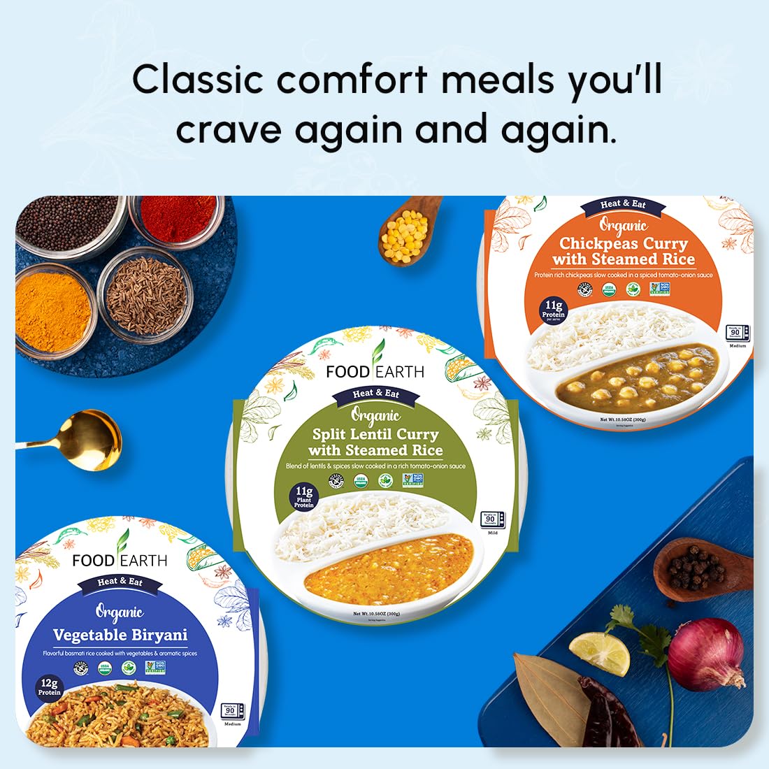 Food Earth Ready to Eat Indian Cuisine Bundle – Split Lentil Curry, Chickpeas Curry with Steamed Rice & Vegetable Biryani – Organic, Vegan, Gluten-Free, GMO-Free, Plant-Based – Pack of 3 - Image 7