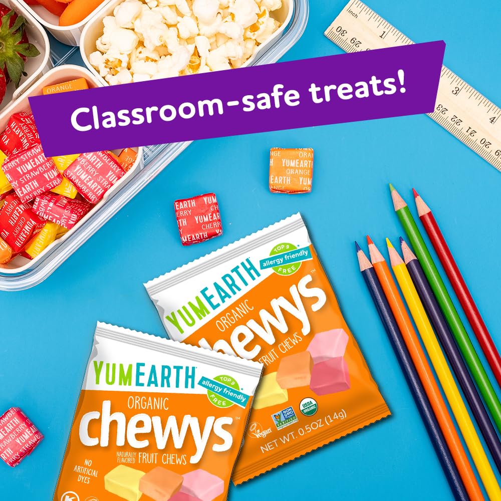 YumEarth Organic Chewys Fruit Flavored Candy Chews - Allergy Friendly, Gluten Free, Non-GMO, Vegan, No Artificial Dyes - Assorted Flavors, 7.5 oz. - Image 6