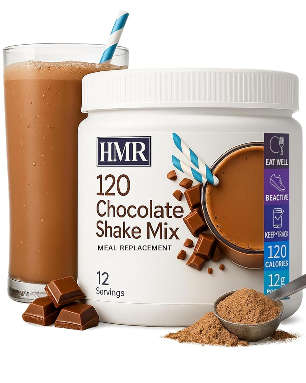 HMR 120 Chocolate Shake Meal Replacement Powder | Chocolate Shake Mix to Support Healthy Weight Loss | 12g of Protein | Nutritional Drink | Low Calorie Food | 12 Servings