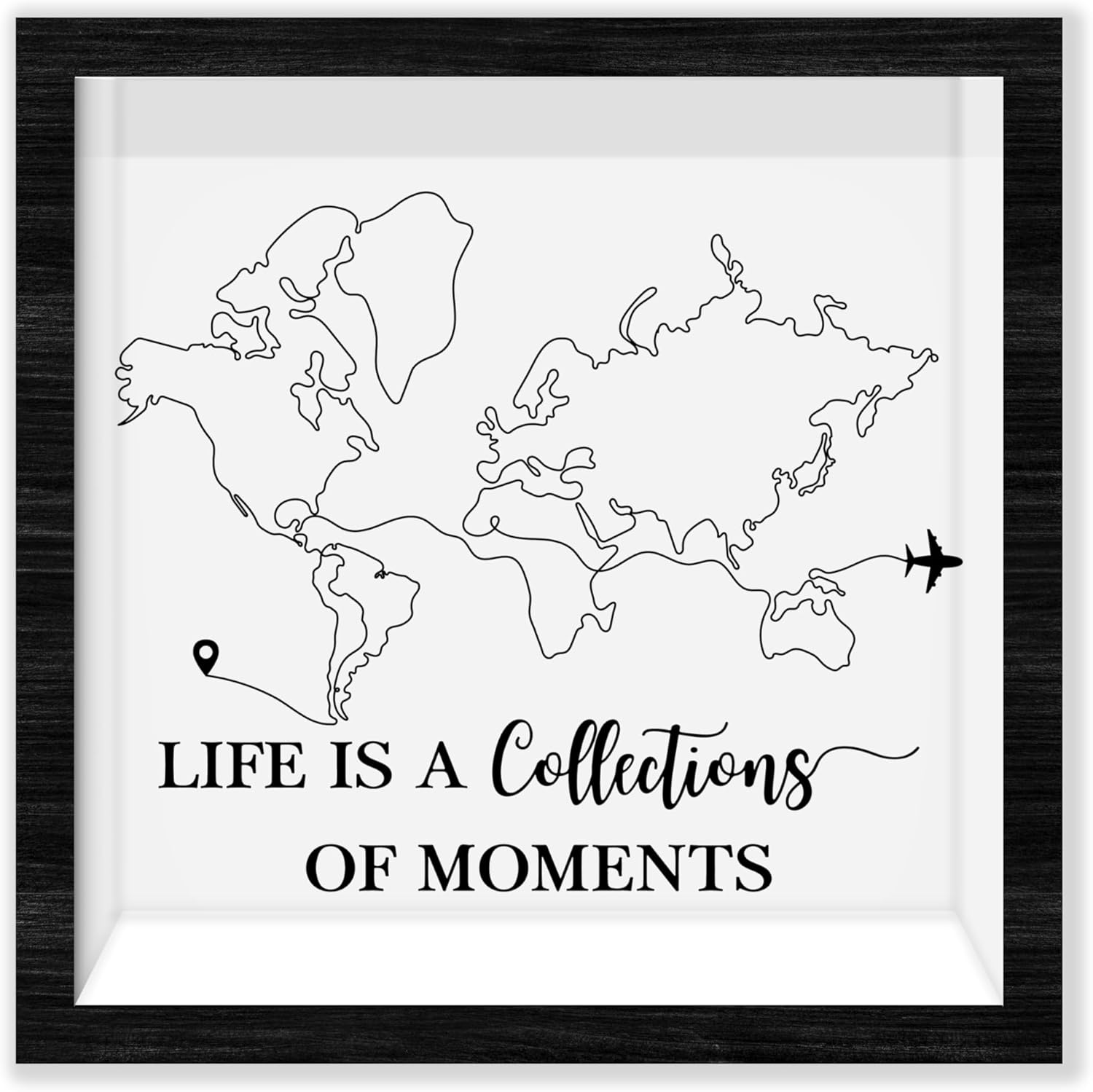 Black Travel Shadow Box Frame with Slot, Life is A Collections of Moments Boxes Frames for Fund, 8x8 Memory Box for Keepsakes, Travel Gifts and Decorations, 02