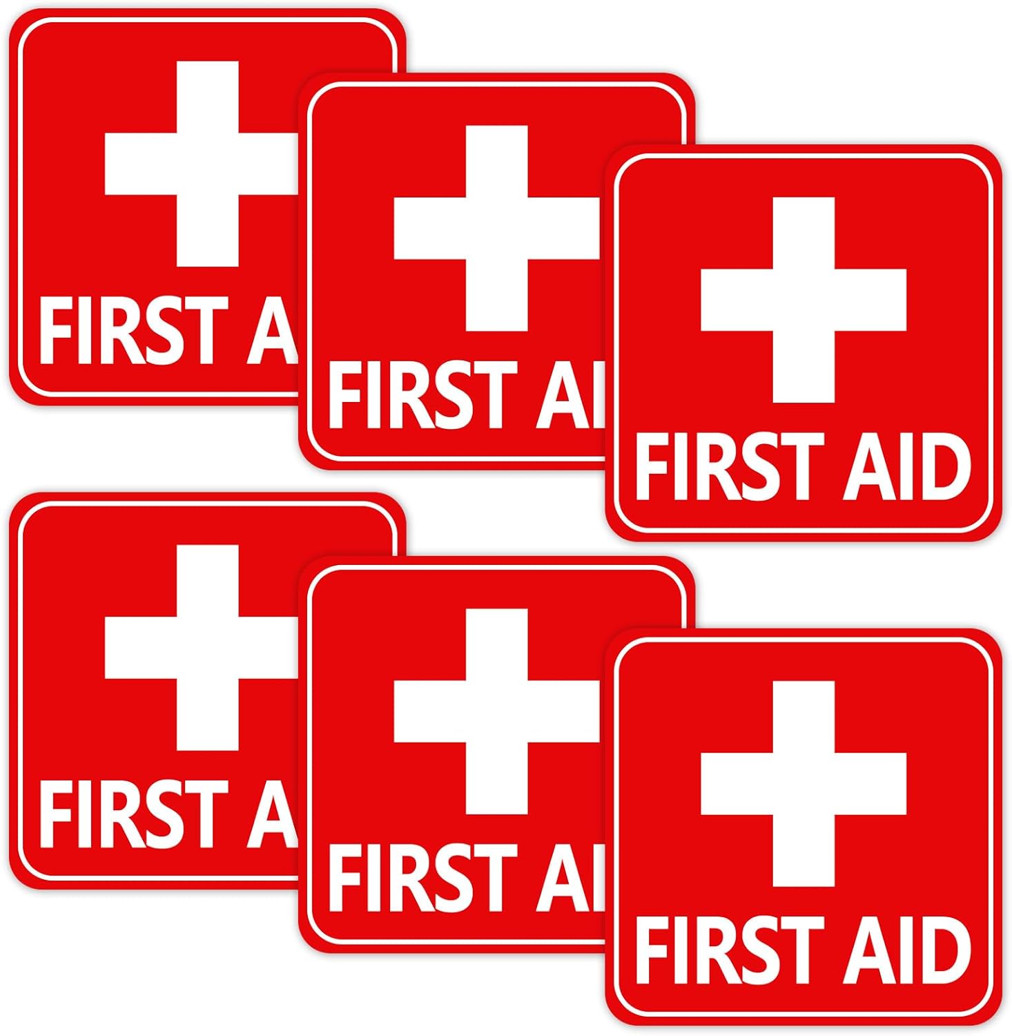 6PCS Self-Adhesive First Aid Sticker, 6.06x6.06in Waterproof First Aid Sign Medical Stickers, Red White First-Aid Patch for Home, Car, Office, or Commercial Emergency First-Aid Kit Supplies
