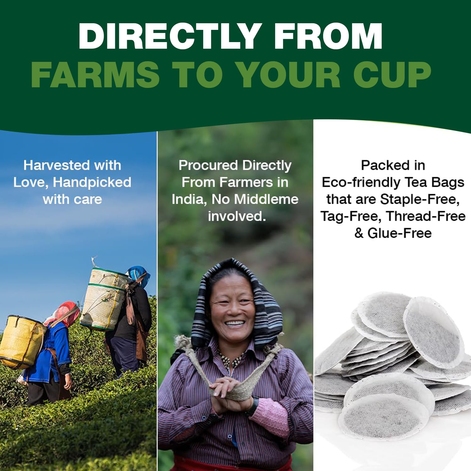 HANDPICK, Organic Green Tea Bags - 100 Eco-Friendly Tea Bags | USDA Organic | Resealable Pack for Freshness | Delicate & Flavory | Direct From India - Image 3