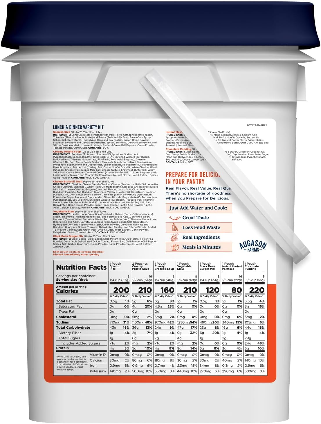 Lunch & Dinner Variety Kit Emergency Food Supply, 113 Servings, 25 Year Shelf Life - Dehydrated Meals, Survival Food Camping Essentials, 4 Gallon Bucket - Image 2