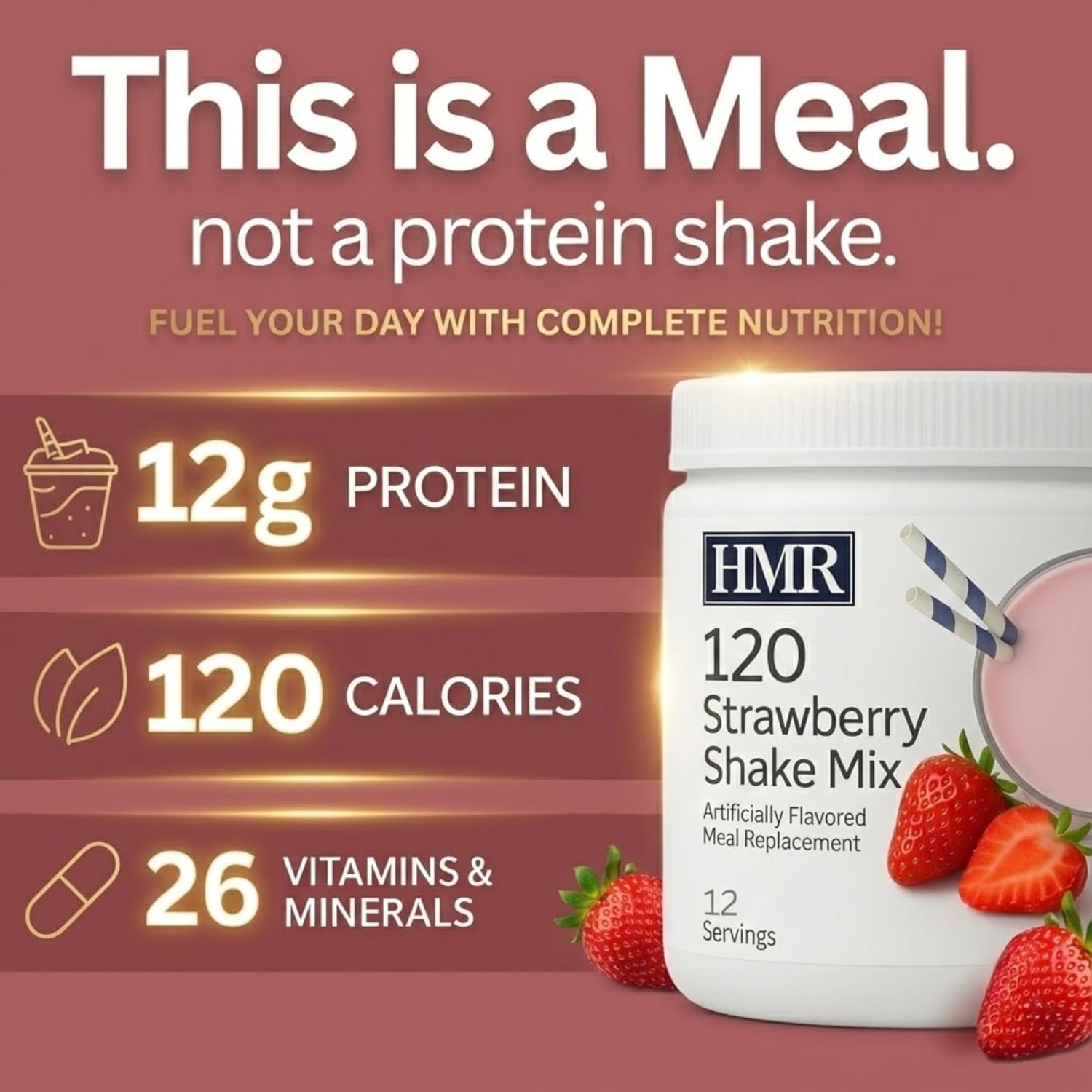 HMR 120 Shake Meal Replacement Powder | Strawberry Shake Mix to Support Healthy Weight Loss | 12g of Protein | Nutritional Drink | Low Calorie Food | 12 Servings - Image 6