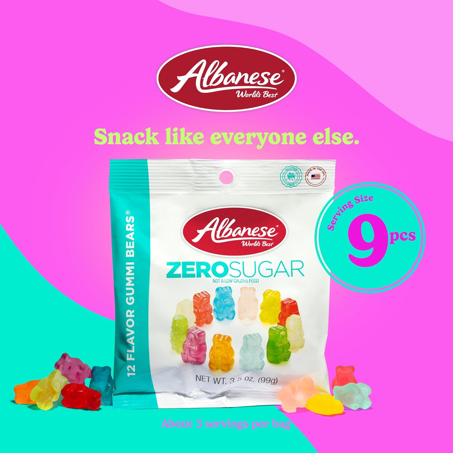 Albanese Candy, Sugar Free 12 Flavor Gummi Bears, 3.5 oz. Bag, Pack of 12 - Image 6