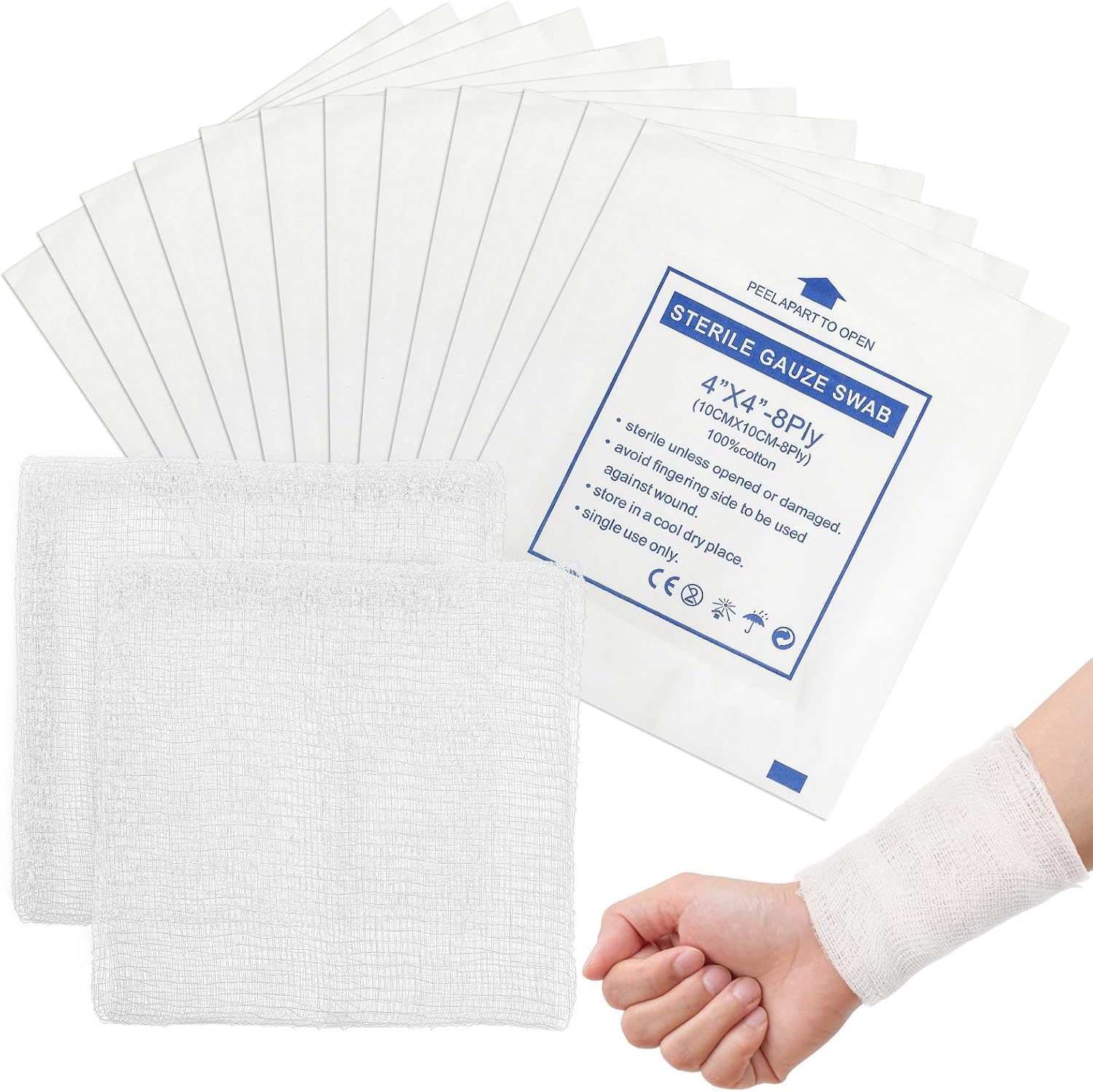 50Pcs 10X10Cm Cotton Highly Absorbent Breathable Bandaging Supplies for Care Emergency First Aid Medical Use