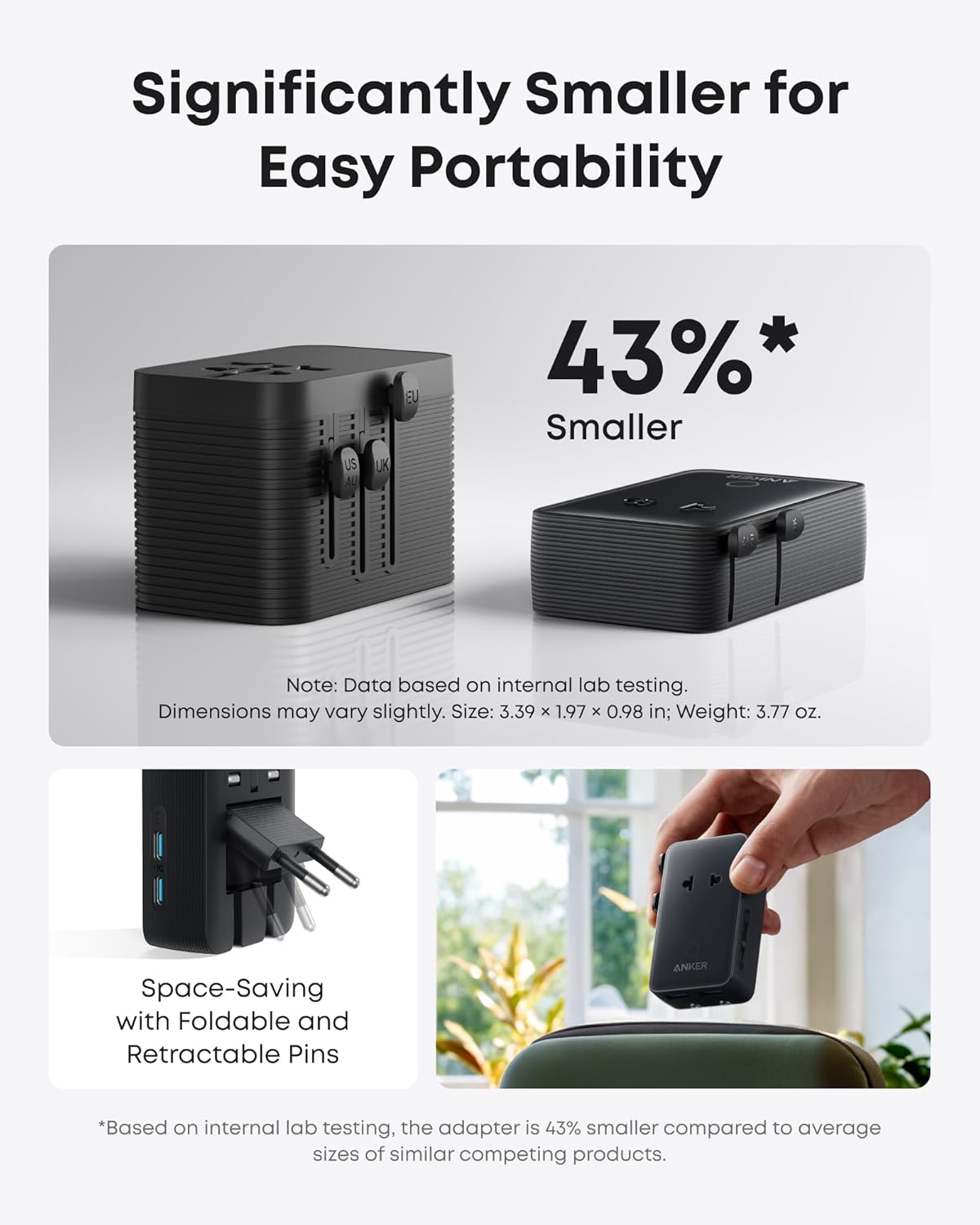 Anker Nano Travel Adapter, 5-Port Power Adapter with 1× 2-Pin AC, 2 USB A, 2 USB C for 20W, Smart Temperature Control, Works in 200+ Countries, Not a Voltage Converter, Travel Essentials (1-Pack) - Image 4