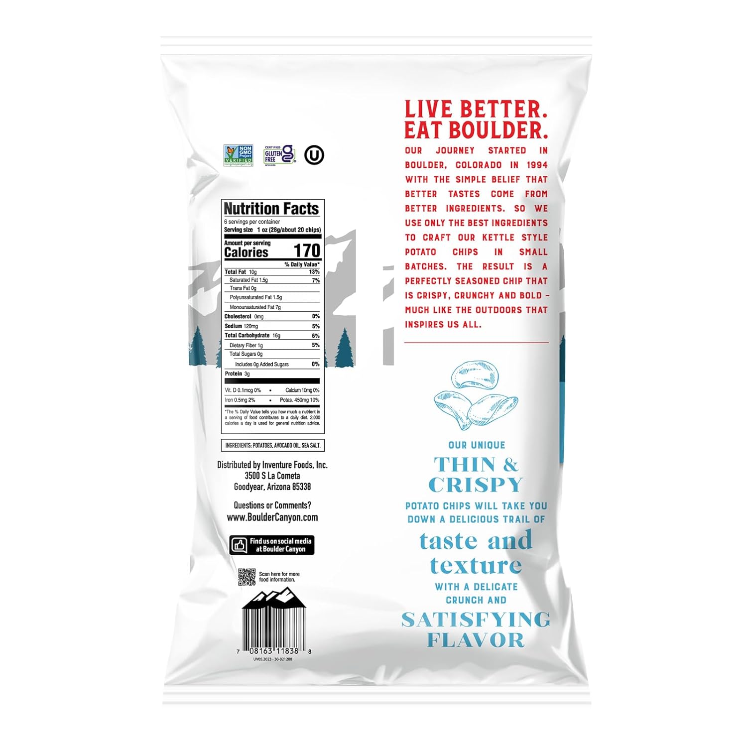 Boulder Canyon Thin & Crispy Classic Sea Salt Potato Chips, 6 OZ - Image 2